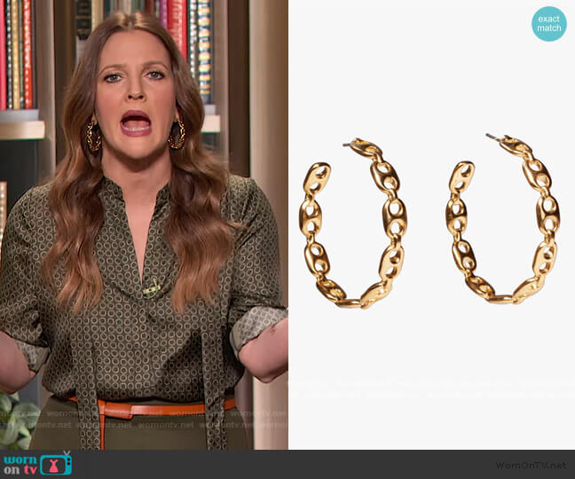 Chain Link Hoop Earrings by Lizzie Fortunato worn by Drew Barrymore on The Drew Barrymore Show