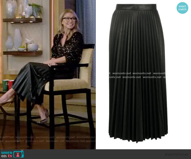 Pleated Faux Leather Midi Skirt by MM6 Maison Margiela worn by Kelly Ripa  on Live with Kelly & Ryan