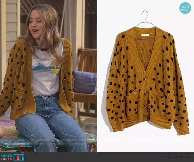 Hillview Cardigan Sweater in Painted Spots by Madewell worn by Lex (Jules LeBlanc) on Side Hustle