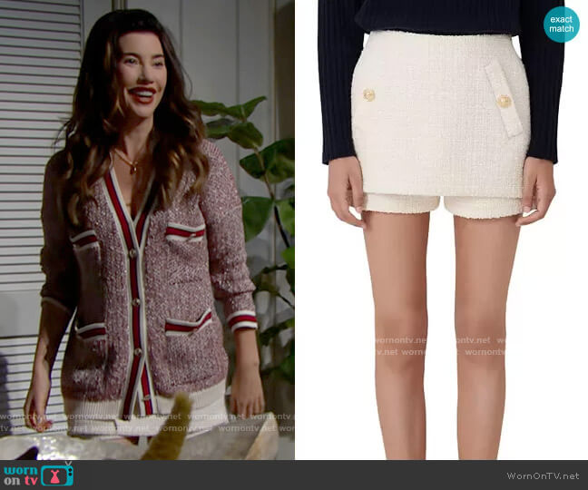 Maje Iandra Layered Tweed Skort worn by Steffy Forrester (Jacqueline MacInnes Wood) on The Bold and the Beautiful