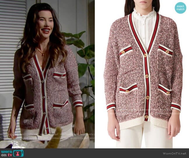 Maje Mapada Marled Cardigan worn by Steffy Forrester (Jacqueline MacInnes Wood) on The Bold and the Beautiful