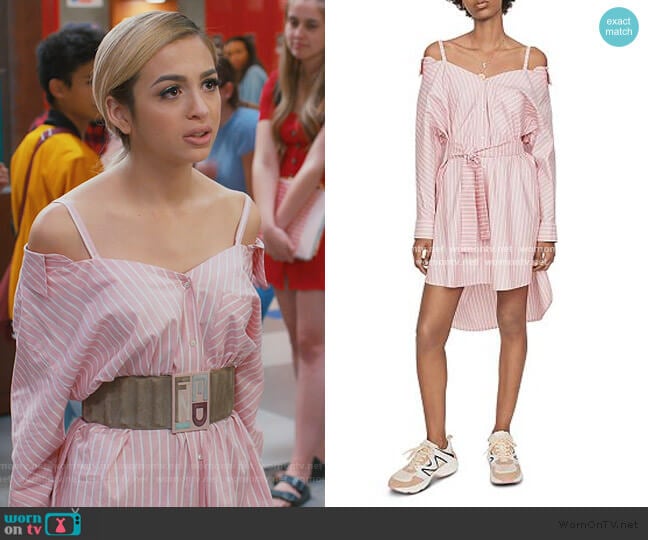 Riami Striped Cold-Shoulder Shirt Dress by Maje worn by Lexi (Josie Totah) on Saved By The Bell