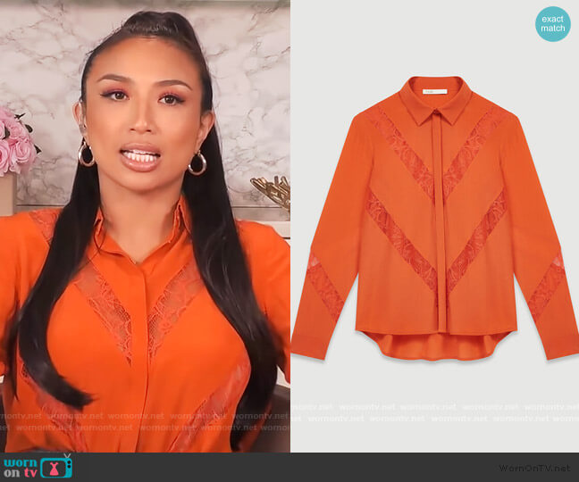 Shirt with Lace Insert by Maje worn by Jeannie Mai  on The Real