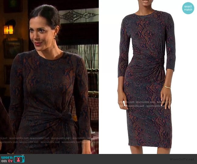 Meika Snakeskin Print Gathered Midi Dress by Joie worn by Jan Spears (Heather Lindell) on Days of our Lives