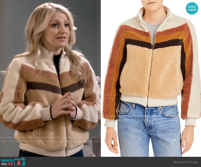 Mother Striped Sherpa Jacket worn by Gina Dabrowski (Annaleigh Ashford) on B Positive