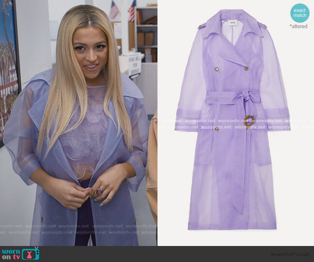 Tuscan belted organza trench coat by Nanushka worn by Lexi (Josie Totah) on Saved By The Bell