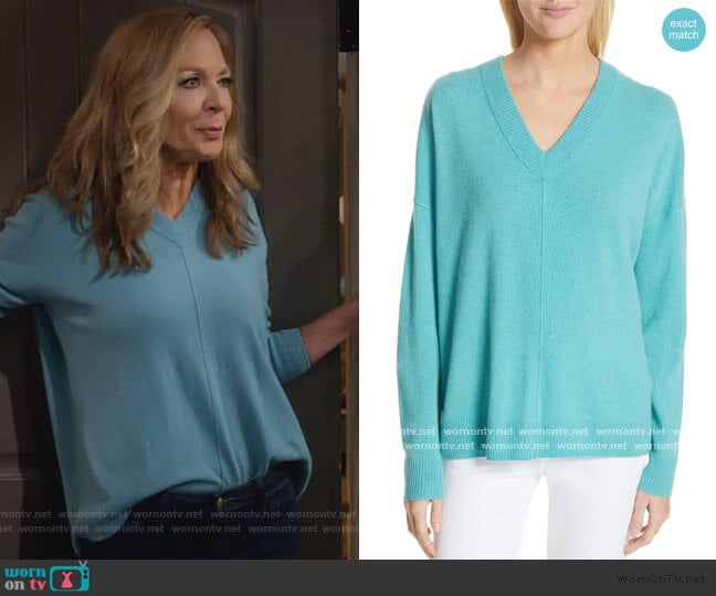 Cashmere Double V-Neck Pullover by Nordstrom Signature worn by Bonnie Plunkett (Allison Janney) on Mom