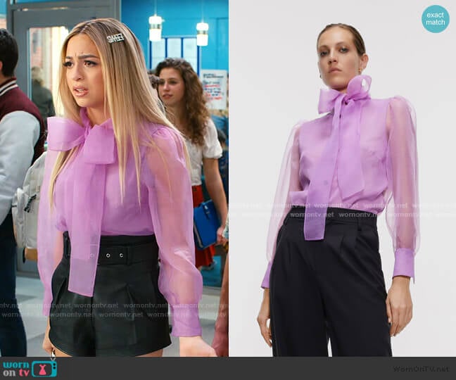 Organza Blouse with Bow Detail by Zara worn by Lexi (Josie Totah) on Saved By The Bell