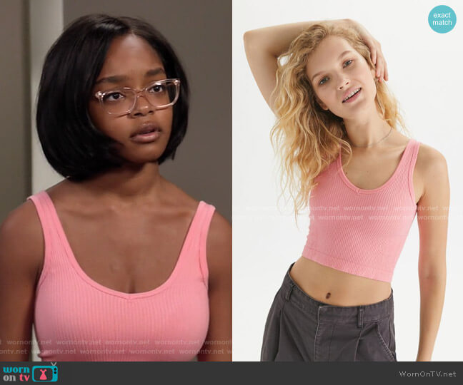 Drew Seamless Ribbed Bra Top by Out From Under worn by Diane Johnson (Marsai Martin) on Black-ish