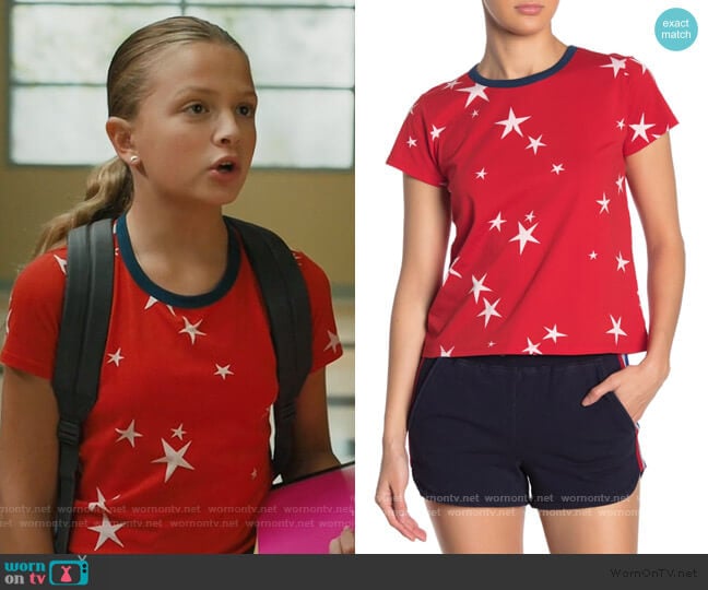 Star Print Logo Crop Ringer Tee by Pam and Gela worn by Anna-Kat Otto (Giselle Eisenberg) on American Housewife