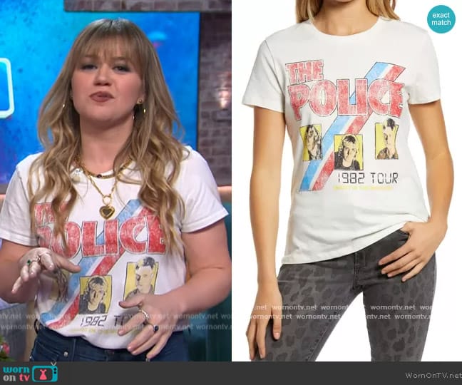 Police Ghost in the Machine Graphic Tee by Prince Peter worn by Kelly Clarkson on The Kelly Clarkson Show