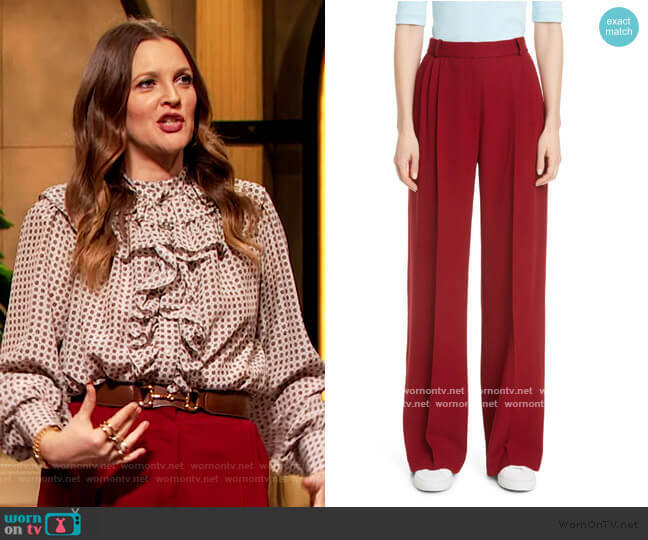 Pleated Wide Leg Wool Trousers by Rosetta Getty worn by Drew Barrymore on The Drew Barrymore Show