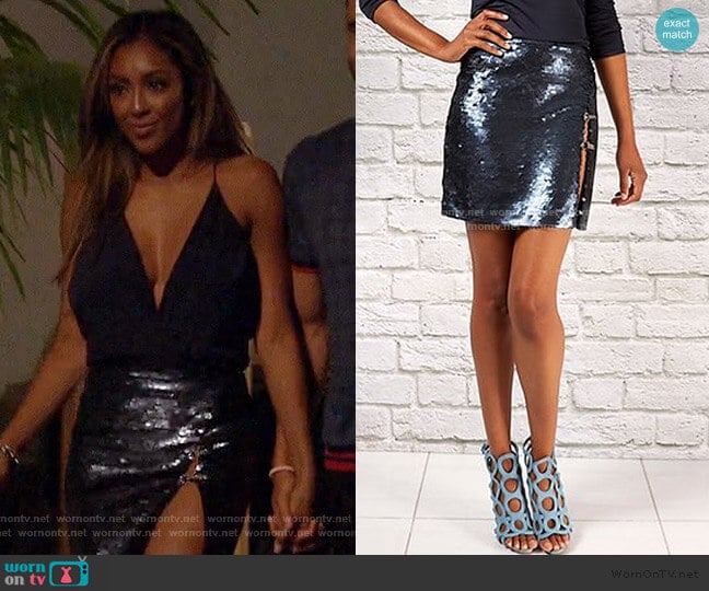 Sly Sequin Mini Skirt by Randi Rahm worn by Tayshia Adams on The Bachelorette