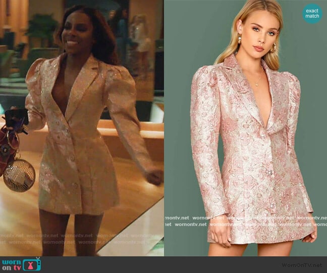 Notched Collar Floral Jacquard Blazer Dress by Shein worn by Candiace Dillard Bassett on The Real Housewives of Potomac