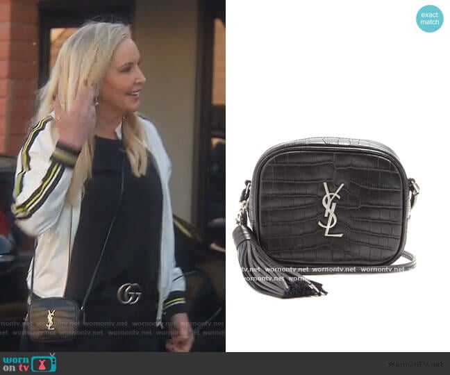 Monogram Blogger leather cross-body bag by Saint Laurent worn by Shannon Beador on The Real Housewives of Orange County