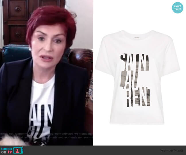 logo-print T-shirt by Saint Laurent worn by Sharon Osbourne on The Talk