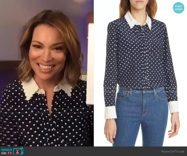 Scalloped Polka Dot Silk Shirt by Tory Burch worn by Kit Hoover  on Access Hollywood