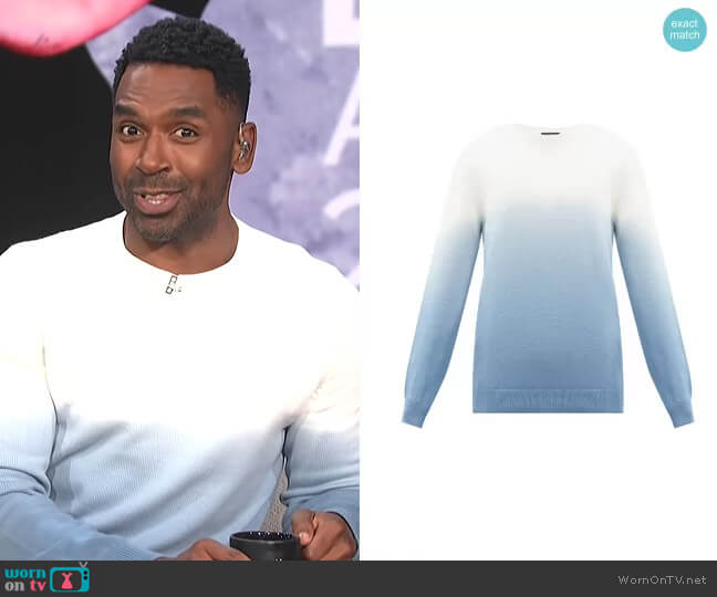 Skyline ombré tie-dye cotton sweater by A.P.C. worn by Justin Sylvester on E! News