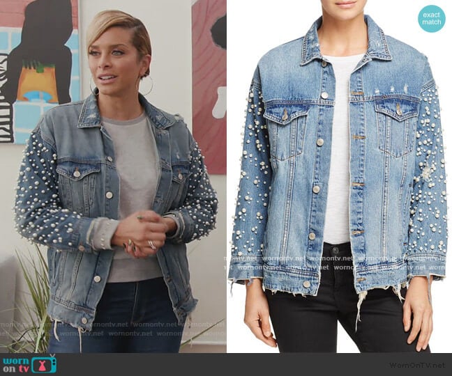 Embellished Denim Jacket by Sunset & Spring worn by Robyn Dixon on The Real Housewives of Potomac