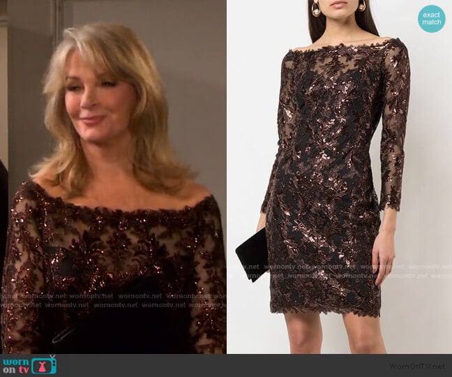 Bane Sequin Embroidered Dress by Tadashi Shoji worn by Marlena Evans (Deidre Hall) on Days of our Lives