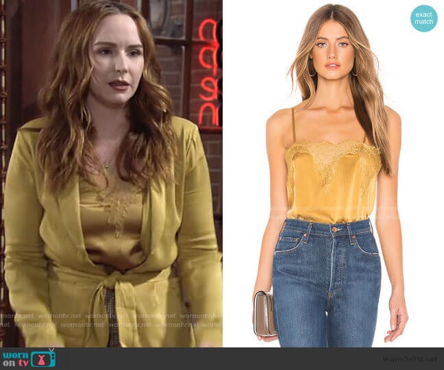 The Sweetheart Charmeuse Cami in Gold by Cami NYC worn by Mariah Copeland (Camryn Grimes) on The Young and the Restless