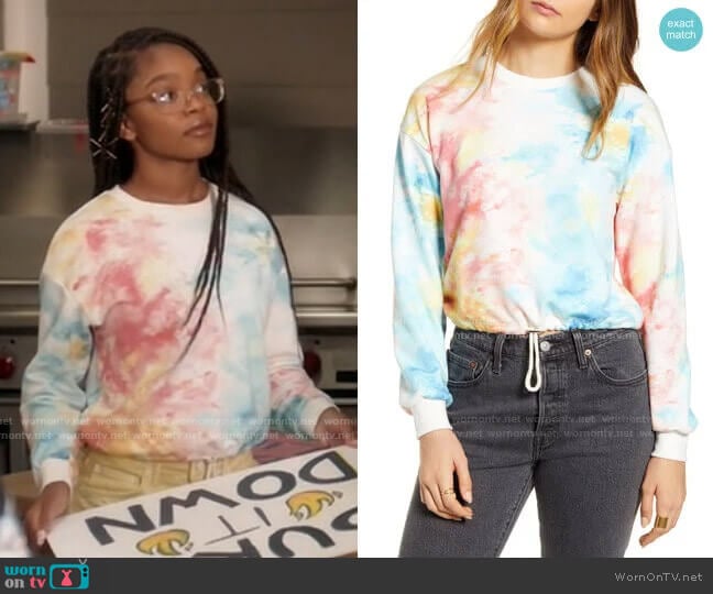 Tie Dye Cinch Crop Sweatshirt by Kirious worn by Diane Johnson (Marsai Martin) on Black-ish