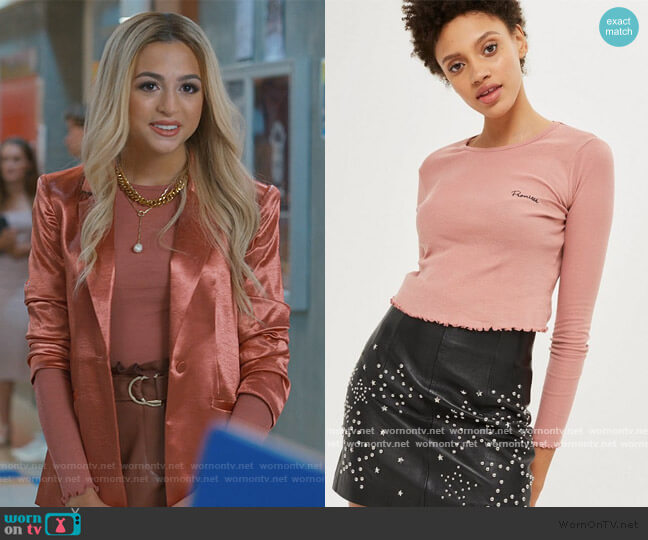 Long Sleeve Crop Lettuce Promises Top by Topshop worn by Lexi (Josie Totah) on Saved By The Bell