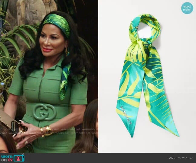 Tropical-Print Silk Scarf by Versace worn by Jen Shah on The Real Housewives of Salt Lake City