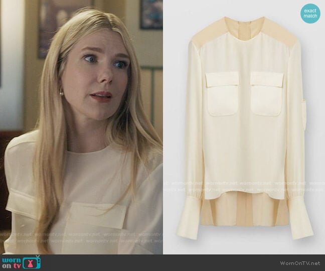 Chloe Two Tone Top In Crepe De Chine With Chest Pockets worn by Sylvia Steineitz (Lily Rabe) on The Undoing