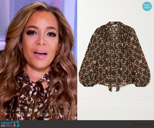 Luna tie-detailed printed fil coupe silk-blend blouse by Ulla Johnnson worn by Sunny Hostin on The View