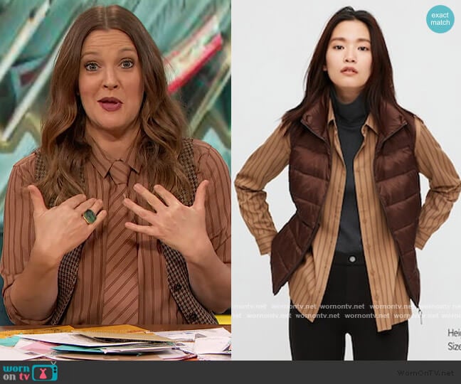 Rayon Striped Long-Sleeve Blouse by Uniqlo worn by Drew Barrymore on The Drew Barrymore Show