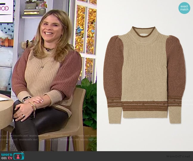 Poplia Color-Block Ribbed Alpaca-Blend Sweater by Vanessa Bruno worn by Jenna Bush Hager on Today