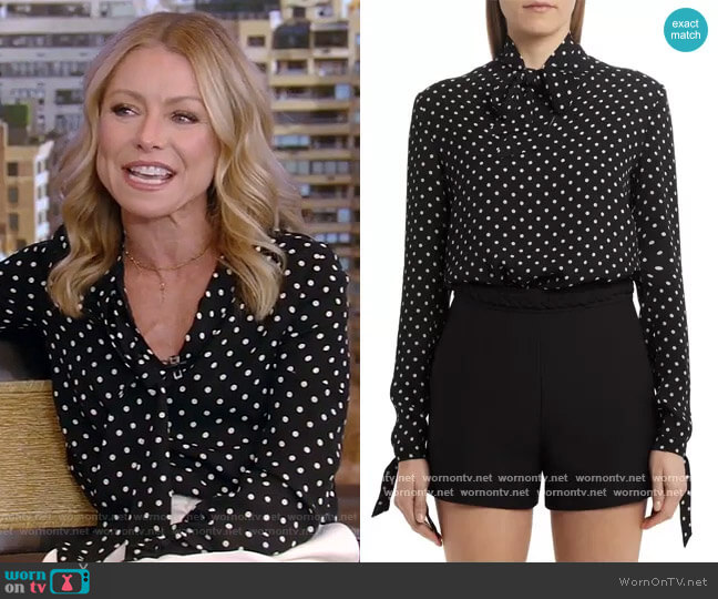 Polka Dot Silk Georgette Blouse by Valentino worn by Kelly Ripa on Live with Kelly and Ryan