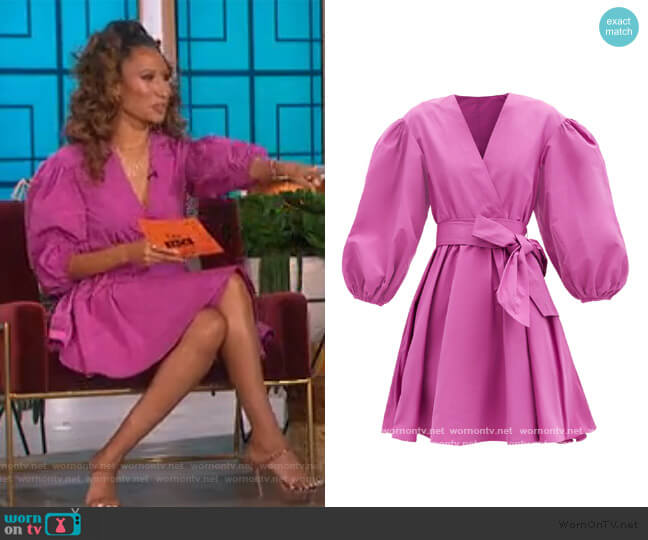 V-neck puff-sleeve cotton-blend faille mini dress by Valentino worn by Elaine Welteroth on The Talk worn by Elaine Welteroth  on The Talk