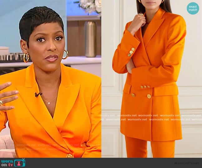 Double-breasted cady blazer by Versace worn by Tamron Hall on Tamron Hall Show