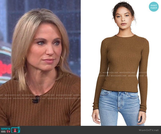 Microstripe Crew Pullover by Vince worn by Amy Robach on Good Morning America