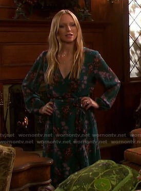 Abigail's green floral ruffle wrap dress on Days of our Lives