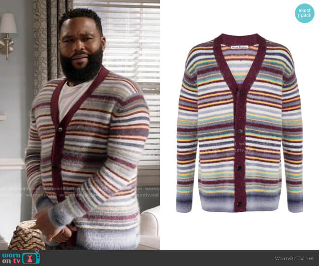 Striped V-neck Cardigan by Acne Studios worn by Andre Johnson (Anthony Anderson) on Black-ish