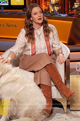 Drew’s white tie neck blouse on The Drew Barrymore Show