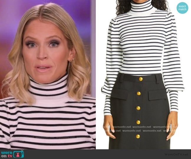 Karla Stripe Rib Bishop Sleeve Top by A.L.C. worn by Sara Haines on The View