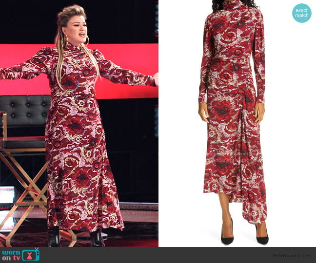 Isabella Floral Asymmetrical Maxi Dress by A.L.C. worn by Kelly Clarkson on The Voice