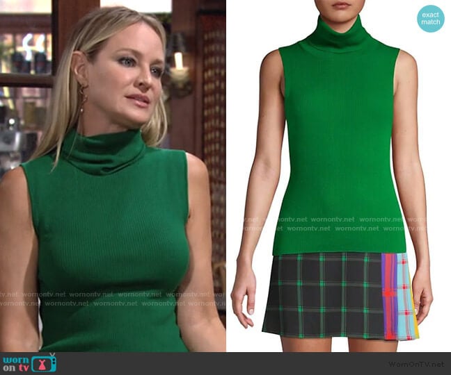 Darcey Sleeveless Rib-Knit Turtleneck by Alice + Olivia worn by Sharon Newman (Sharon Case) on The Young and the Restless