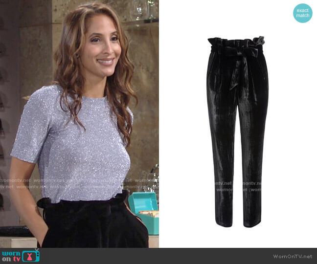 Alice + Olivia Farrel Vevlet Paper Bag Pants worn by Lily Winters (Christel Khalil) on The Young & the Restless