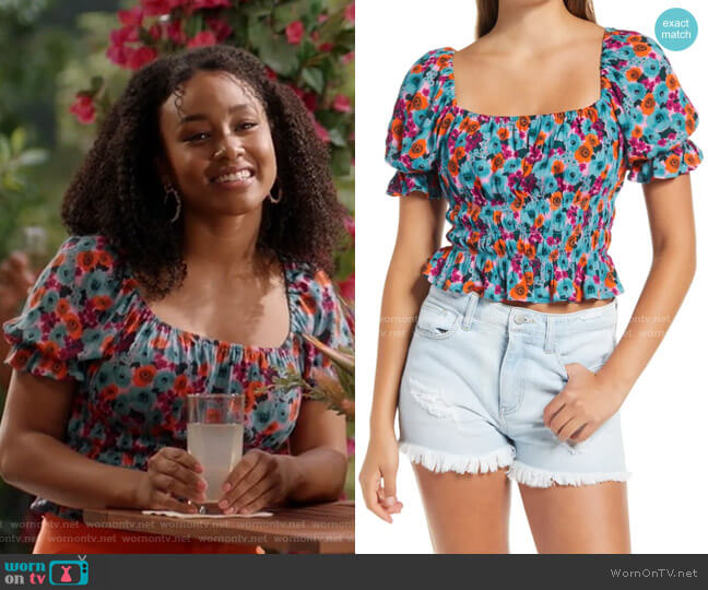 Print Smocked Square Neck Top by All in Favor worn by Katlyn Nichol on Black-ish worn by Olivia Lockhart (Katlyn Nichol) on Black-ish