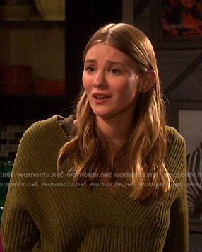 Allie’s green ribbed v-neck sweater on Days of our Lives