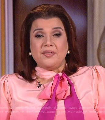 Ana’s pink ombre tie neck blouse on The View