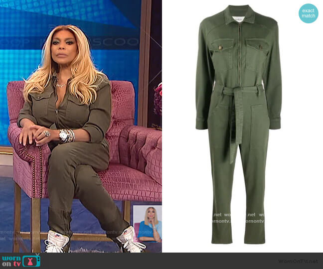 Watery long sleeve denim jumpsuit by Ba&sh worn by Wendy Williams on The Wendy Williams Show