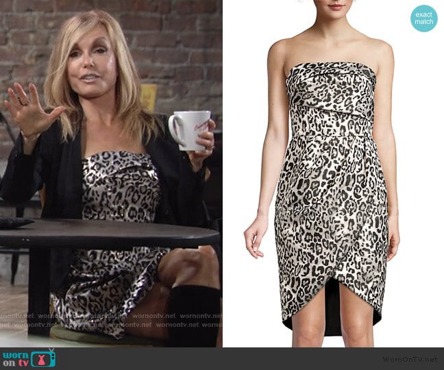 Tamara Leopard Strapless Tulip Dress by Black Halo worn by Lauren Fenmore (Tracey Bregman) on The Young and the Restless