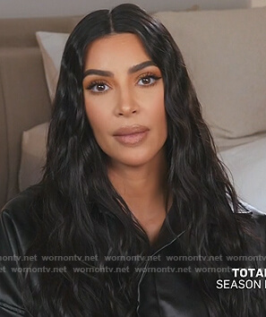 Kim's black leather jacket on Keeping Up with the Kardashians