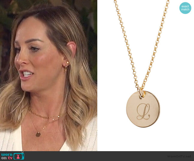 Engraved Initial Gold Necklace by Brooklyn Designs worn by Clare Crawley  on The Bachelorette